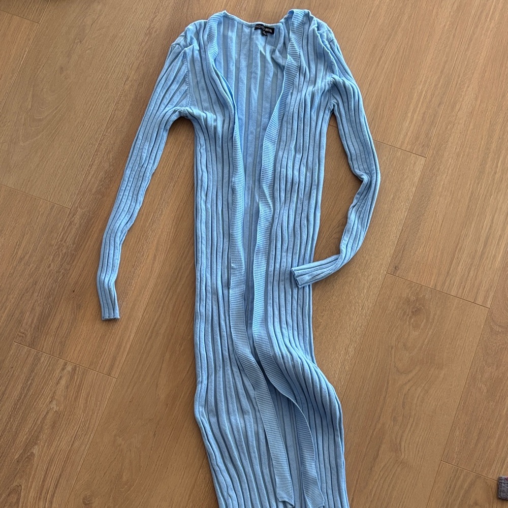 Fashion Nova Sky Blue Ribbed Cardigan